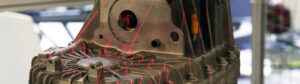 Precise measurement of engine part with 3D laser triangulation